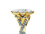 Yellow gold Heart Cut Diamond with Aquamarine side stone Halo Twist Band Solitaire Prong Setting Ring_17