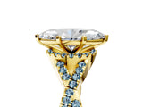 Yellow gold Heart Cut Diamond with Aquamarine side stone Halo Twist Band Solitaire Prong Setting Ring_41