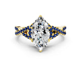 Yellow gold Heart Cut Diamond with Blue Sapphire side stone Halo Twist Band Solitaire Prong Setting Ring_12