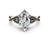Yellow gold Heart Cut Diamond with Blue Sapphire side stone Halo Twist Band Solitaire Prong Setting Ring_36