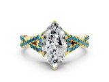Yellow gold Heart Cut Diamond with Blue Topaz side stone Halo Twist Band Solitaire Prong Setting Ring_12