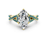 Yellow gold Heart Cut Diamond with Blue Topaz side stone Halo Twist Band Solitaire Prong Setting Ring_24