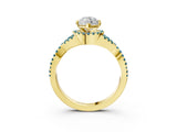 Yellow gold Heart Cut Diamond with Blue Topaz side stone Halo Twist Band Solitaire Prong Setting Ring_27