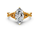 Yellow gold Heart Cut Diamond with Citrine side stone Halo Twist Band Solitaire Prong Setting Ring_24