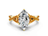 Yellow gold Heart Cut Diamond with Citrine side stone Halo Twist Band Solitaire Prong Setting Ring_42