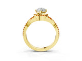 Yellow gold Heart Cut Diamond with Citrine side stone Halo Twist Band Solitaire Prong Setting Ring_45