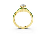 Yellow gold Heart Cut Diamond with Emerald side stone Halo Twist Band Solitaire Prong Setting Ring_15