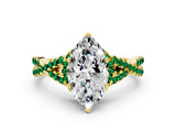 Yellow gold Heart Cut Diamond with Emerald side stone Halo Twist Band Solitaire Prong Setting Ring_24