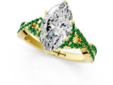 Yellow gold Heart Cut Diamond with Emerald side stone Halo Twist Band Solitaire Prong Setting Ring_25