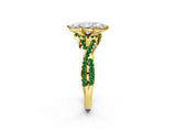 Yellow gold Heart Cut Diamond with Emerald side stone Halo Twist Band Solitaire Prong Setting Ring_26