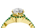 Yellow gold Heart Cut Diamond with Emerald side stone Halo Twist Band Solitaire Prong Setting Ring_28