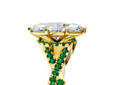Yellow gold Heart Cut Diamond with Emerald side stone Halo Twist Band Solitaire Prong Setting Ring_29