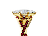 Yellow gold Heart Cut Diamond with Garnet side stone Halo Twist Band Solitaire Prong Setting Ring_17