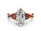 Yellow gold Heart Cut Diamond with Garnet side stone Halo Twist Band Solitaire Prong Setting Ring_36