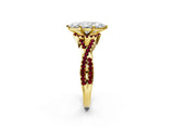 Yellow gold Heart Cut Diamond with Garnet side stone Halo Twist Band Solitaire Prong Setting Ring_38
