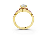 Yellow gold Heart Cut Diamond with Garnet side stone Halo Twist Band Solitaire Prong Setting Ring_39