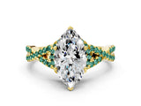 Yellow gold Heart Cut Diamond with Green Sapphire side stone Halo Twist Band Solitaire Prong Setting Ring_12