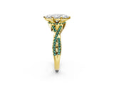Yellow gold Heart Cut Diamond with Green Sapphire side stone Halo Twist Band Solitaire Prong Setting Ring_14