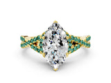 Yellow gold Heart Cut Diamond with Green Sapphire side stone Halo Twist Band Solitaire Prong Setting Ring_36