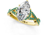 Yellow gold Heart Cut Diamond with Green Sapphire side stone Halo Twist Band Solitaire Prong Setting Ring_37