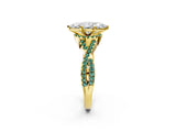 Yellow gold Heart Cut Diamond with Green Sapphire side stone Halo Twist Band Solitaire Prong Setting Ring_38