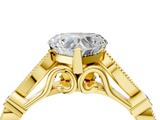 Yellow gold Heart Cut Diamond with Milgrain Marquise and Bezel Accents on a Solitaire Band with Prong Setting_215
