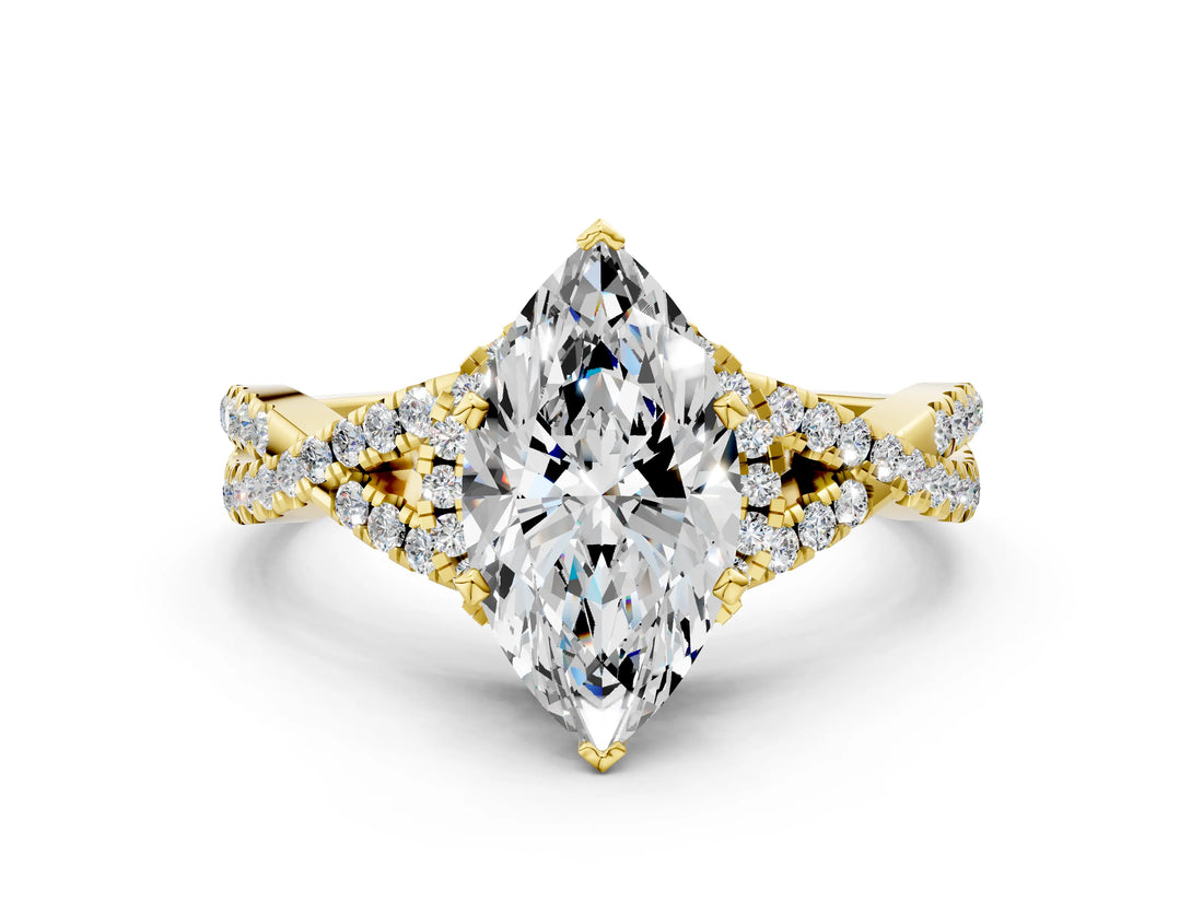 Yellow gold Heart Cut Diamond with Moissanite side stone Halo Twist Band Solitaire Prong Setting Ring_24