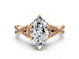 Yellow gold Heart Cut Diamond with Morganite side stone Halo Twist Band Solitaire Prong Setting Ring_12