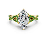 Yellow gold Heart Cut Diamond with Peridot side stone Halo Twist Band Solitaire Prong Setting Ring_12