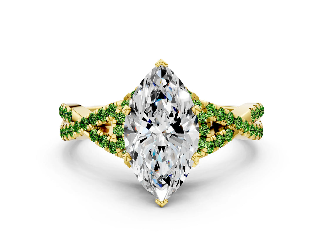 Yellow gold Heart Cut Diamond with Peridot side stone Halo Twist Band Solitaire Prong Setting Ring_36