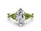 Yellow gold Heart Cut Diamond with Peridot side stone Halo Twist Band Solitaire Prong Setting Ring_36
