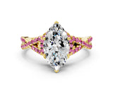 Yellow gold Heart Cut Diamond with Pink Sapphire side stone Halo Twist Band Solitaire Prong Setting Ring_24