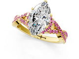 Yellow gold Heart Cut Diamond with Pink Sapphire side stone Halo Twist Band Solitaire Prong Setting Ring_25