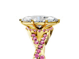 Yellow gold Heart Cut Diamond with Pink Sapphire side stone Halo Twist Band Solitaire Prong Setting Ring_29