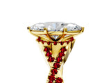 Yellow gold Heart Cut Diamond with Ruby side stone Halo Twist Band Solitaire Prong Setting Ring_29