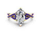 Yellow gold Heart Cut Diamond with Tanzanite side stone Halo Twist Band Solitaire Prong Setting Ring_12