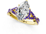 Yellow gold Heart Cut Diamond with Tanzanite side stone Halo Twist Band Solitaire Prong Setting Ring_13