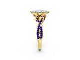 Yellow gold Heart Cut Diamond with Tanzanite side stone Halo Twist Band Solitaire Prong Setting Ring_14