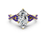 Yellow gold Heart Cut Diamond with Tanzanite side stone Halo Twist Band Solitaire Prong Setting Ring_24