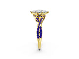 Yellow gold Heart Cut Diamond with Tanzanite side stone Halo Twist Band Solitaire Prong Setting Ring_26