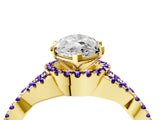 Yellow gold Heart Cut Diamond with Tanzanite side stone Halo Twist Band Solitaire Prong Setting Ring_28