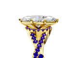 Yellow gold Heart Cut Diamond with Tanzanite side stone Halo Twist Band Solitaire Prong Setting Ring_29