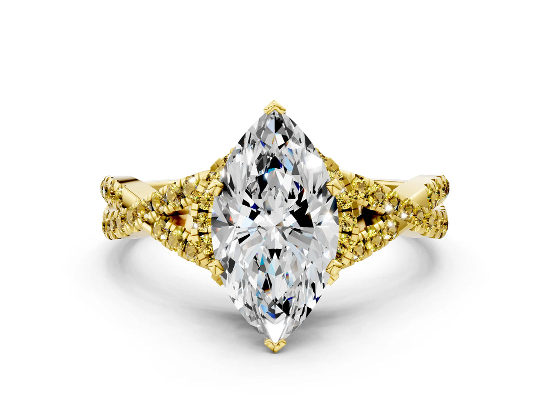 Yellow gold Heart Cut Diamond with Yellow Sapphire side stone Halo Twist Band Solitaire Prong Setting Ring_24