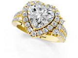 Yellow gold Heart Cut Double Halo Diamond Engagement Ring with Pave Band and Four-Prong Setting 1