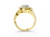 Yellow gold Heart Cut Double Halo Diamond Engagement Ring with Pave Band and Four-Prong Setting 3