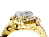 Yellow gold Heart Cut Double Halo Diamond Engagement Ring with Pave Band and Four-Prong Setting 4