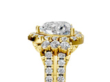 Yellow gold Heart Cut Double Halo Diamond Engagement Ring with Pave Band and Four-Prong Setting 5