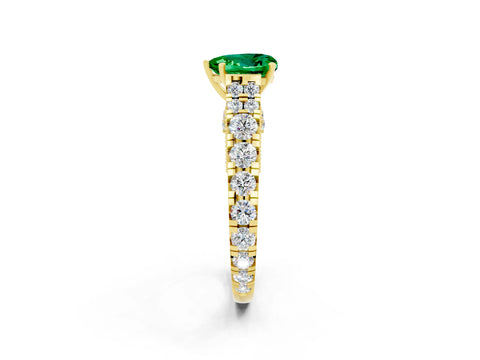Yellow gold Heart Cut Emerald Classic Solitaire Ring with Pavé Band and Four-Prong Setting_2