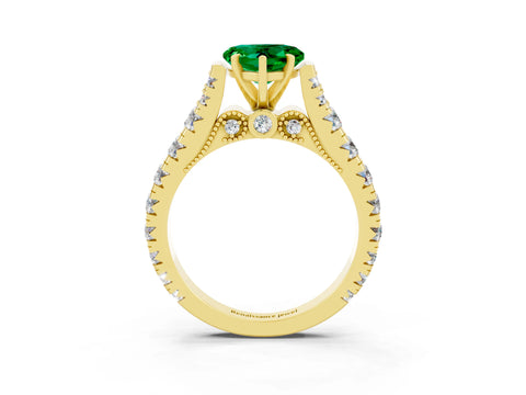 Yellow gold Heart Cut Emerald Classic Solitaire Ring with Pavé Band and Four-Prong Setting_3