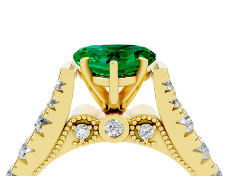 Yellow gold Heart Cut Emerald Classic Solitaire Ring with Pavé Band and Four-Prong Setting_4